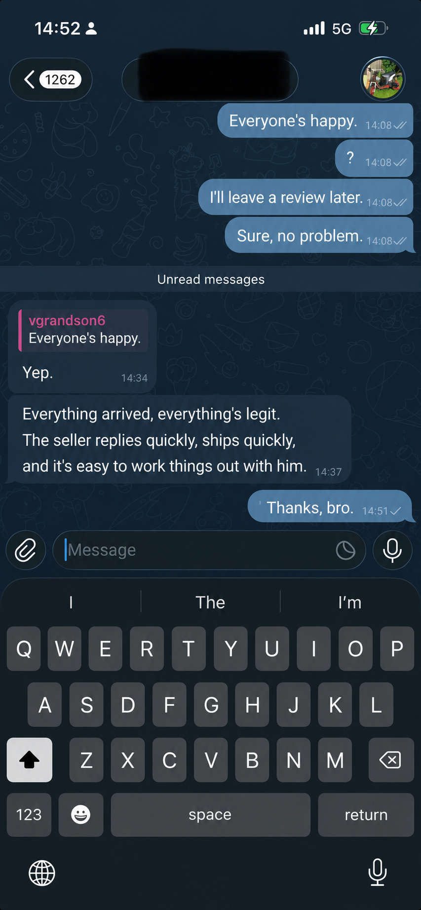 Customer review message