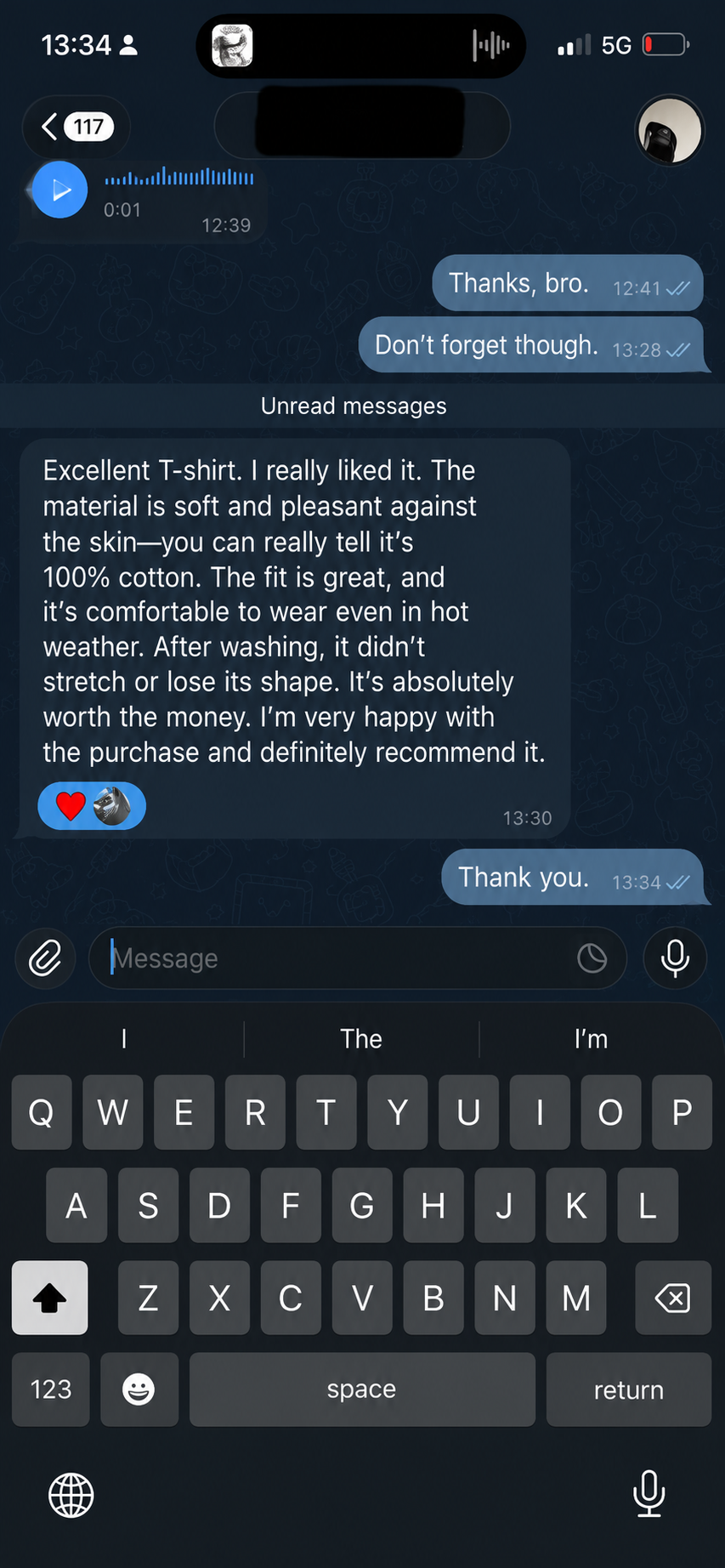 Customer review message