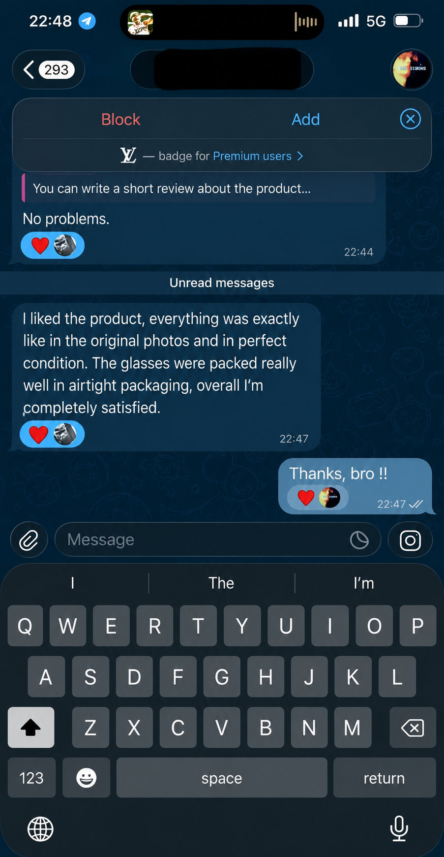 Customer review message