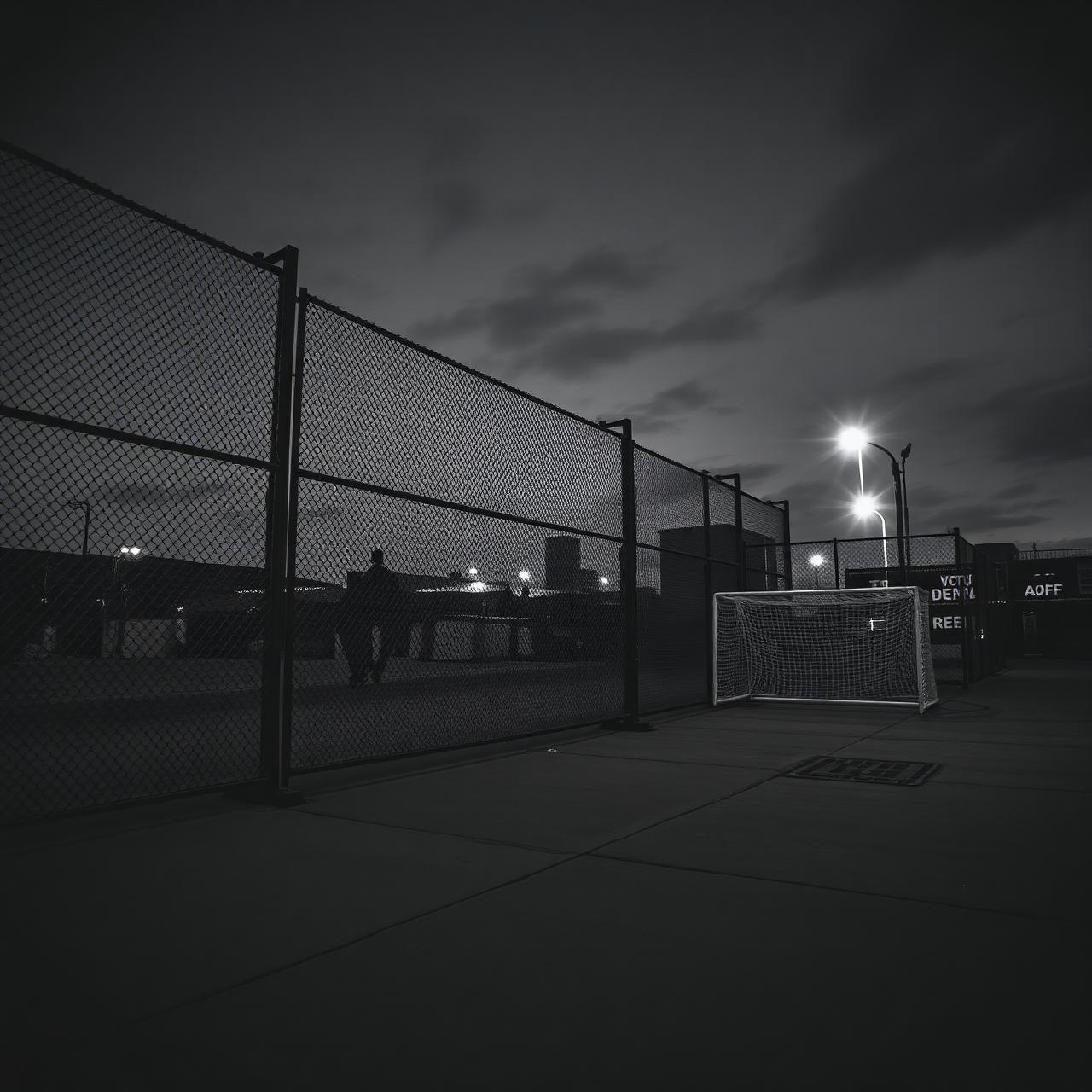 Empty street football cage at dusk